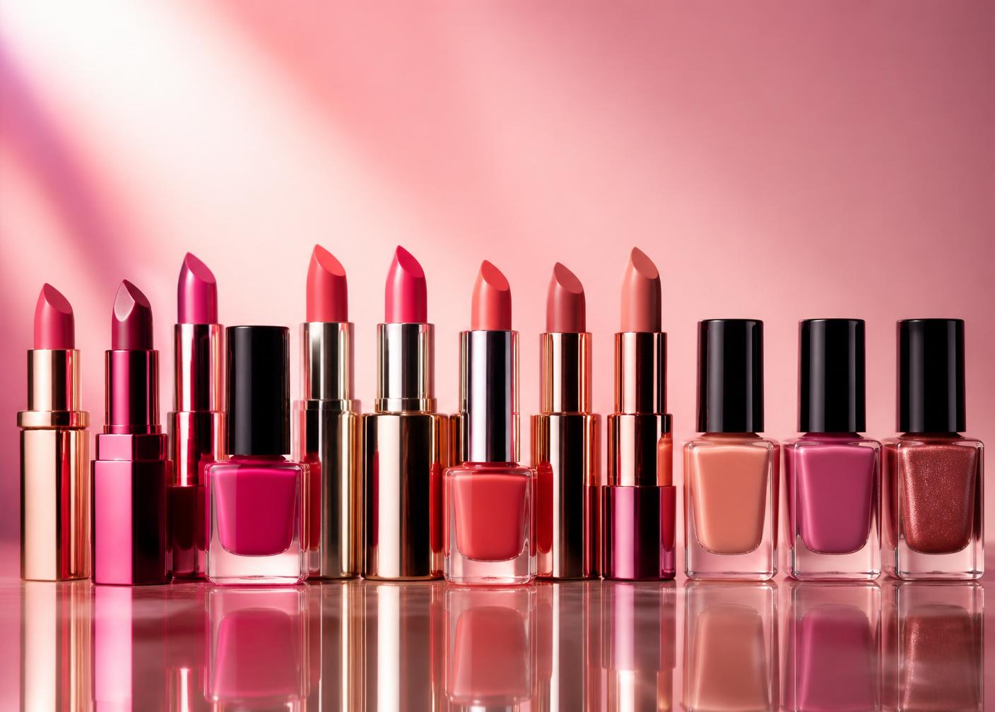 Labiales y esmaltes en tonos rosa, coral y nude